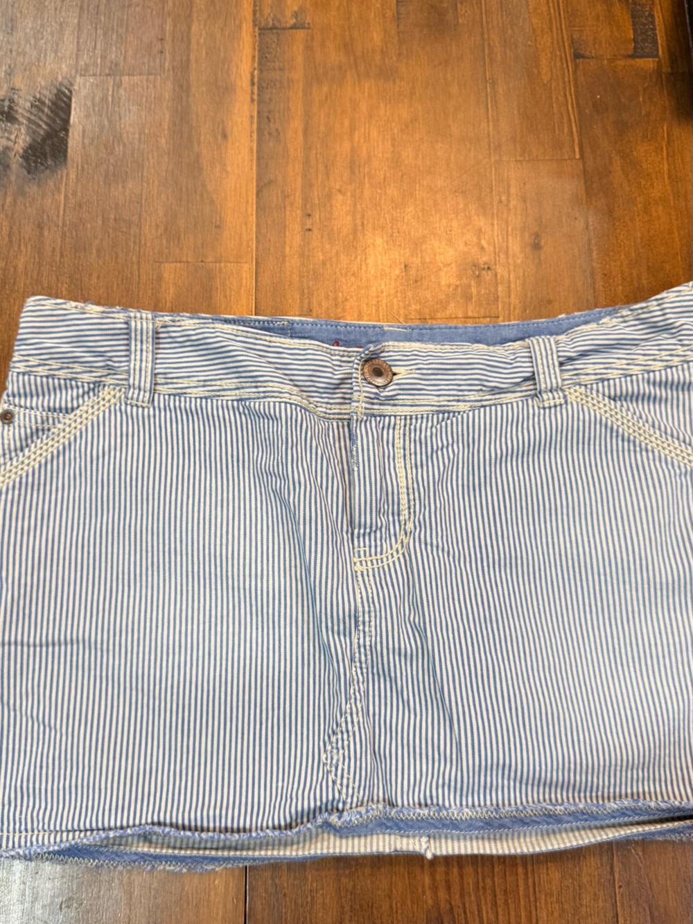 American Eagle Outfitters Blue and White Pinstripe Flat-Front Mini Skirt